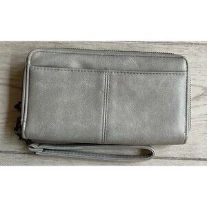 Safe Keeper Double Zip Organizer Wallet Wristlet Gray Faux Leather